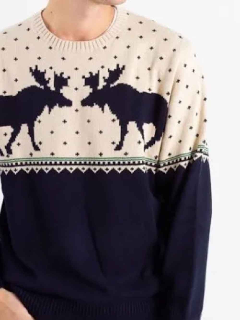 Weatherproof Vintage Boyfriend Moose Sweater Knit Cream Navy M